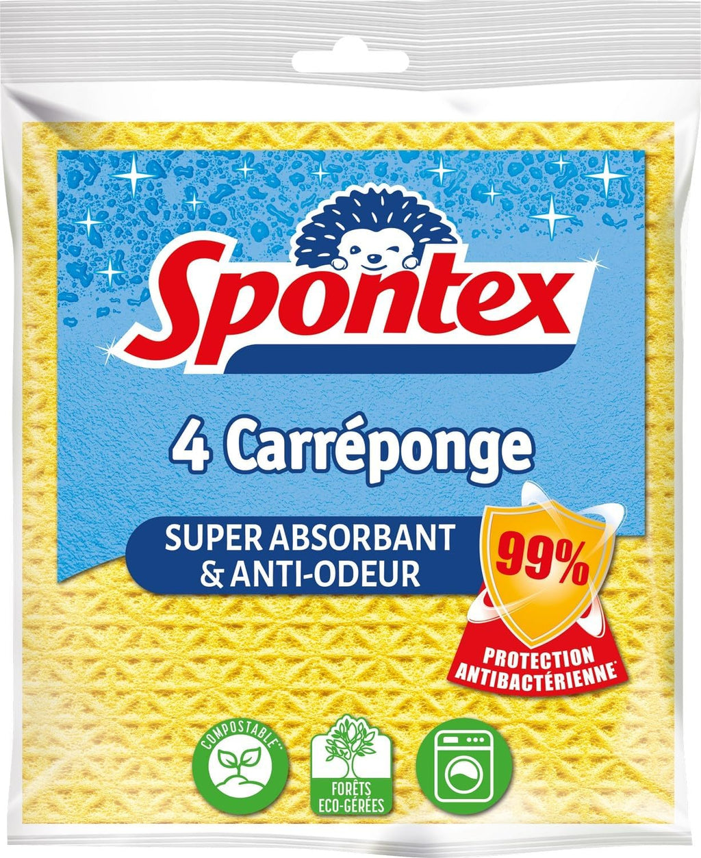 - Carréponge - 4 Éponges Plates Résistantes Et Flexibles - Protection Anti-Bactéries