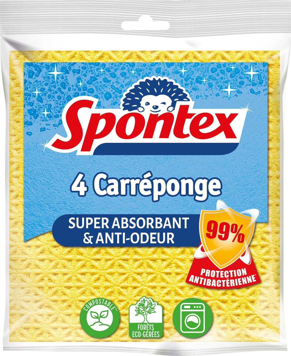 - Carréponge - 4 Éponges Plates Résistantes Et Flexibles - Protection Anti-Bactéries