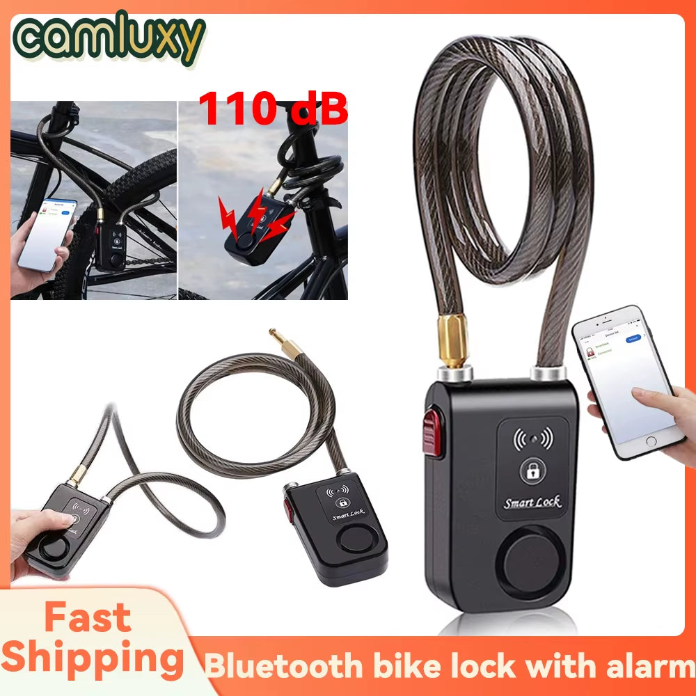 Camluxy Bluetooth Bike Lock Alarm 110Db Security Smart Bike Alarm Lock System Anti-Theft Vibration Alarm for Bicycle Motorcycle