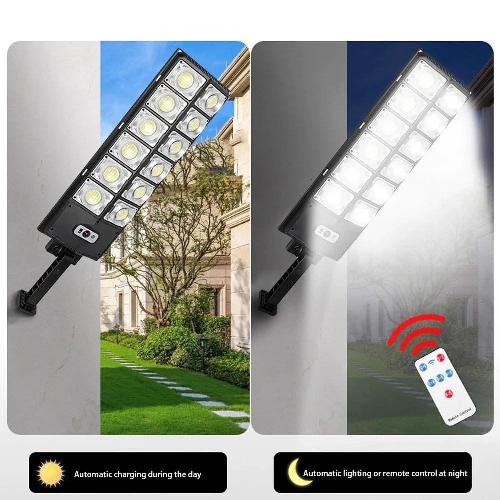 Outdoor Solar LED Lights Waterproof 8000 Lm Super Bright Wall Lamp with Motion Sensor Remote Control Garden Street Light