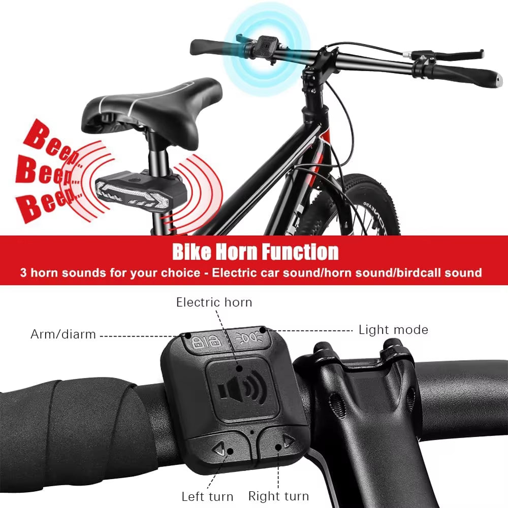 5 in 1 Wireless Bike Taillight with Turn Signals Bike Anti-Theft Alarm LED Rear Light Waterproof with 6 Light Modes for Night