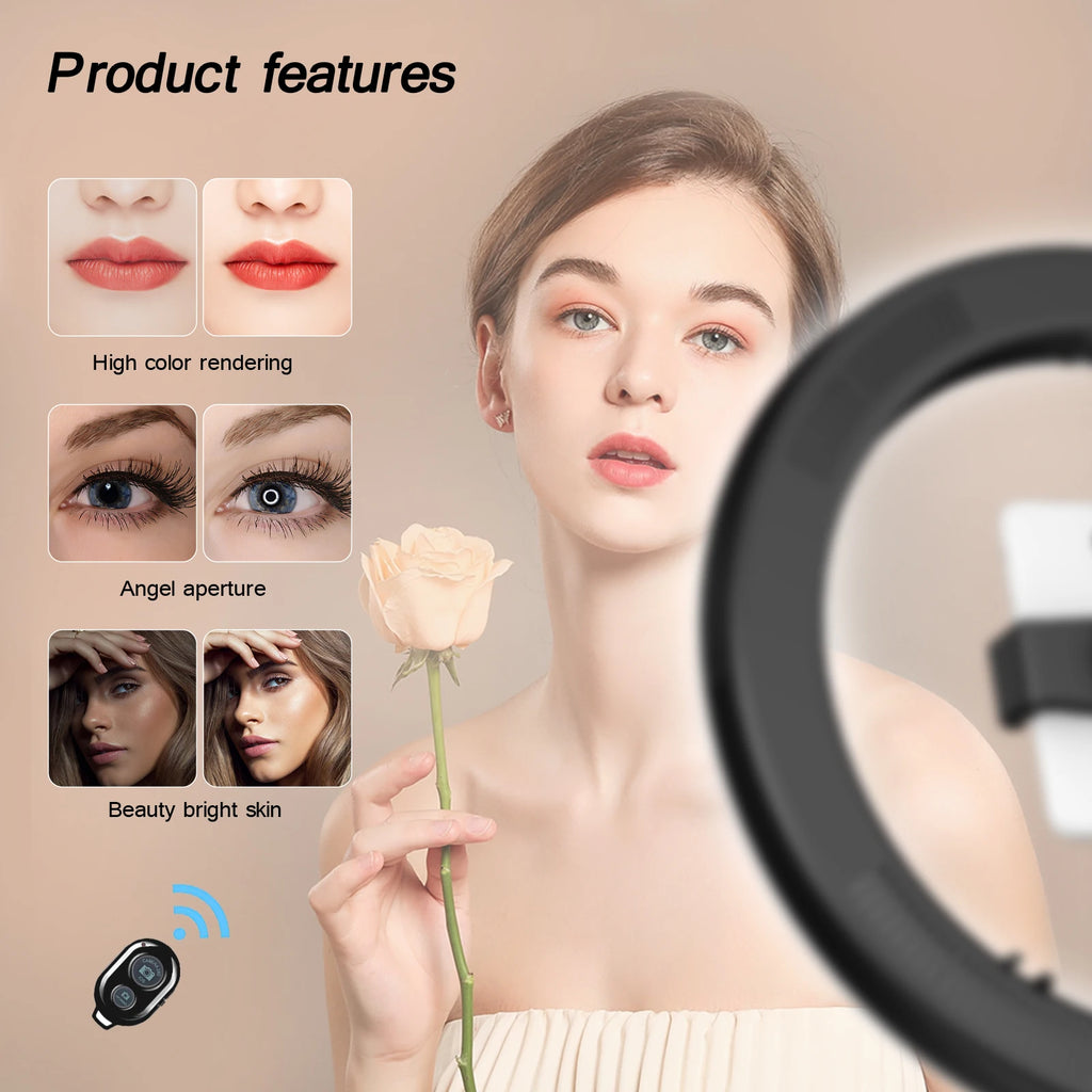 LED Circle Fill Lighting round Lamp Selfie Soft Ring Light with Long Arm Phone Tripod Stand Holder Makeup Photography Ringlight