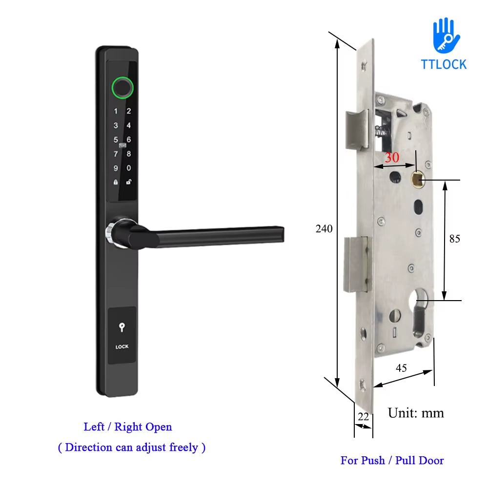 Waterproof Ttlock APP Remote Control Fingerprint Password Card Lock Bridge-Cut Aluminum Alloy for Outdoor Pull Push Sliding Door