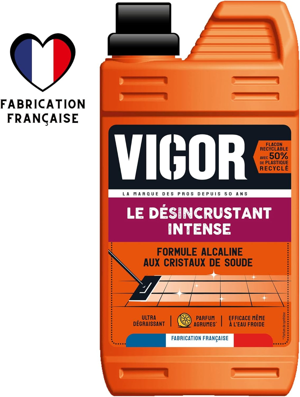 Vigor - Désincrustant Intense | Formule Alcaline Aux Cristaux De Soude | Ultra-Dégraissant | Parfum Agrumes | Fabrication Française | 1L