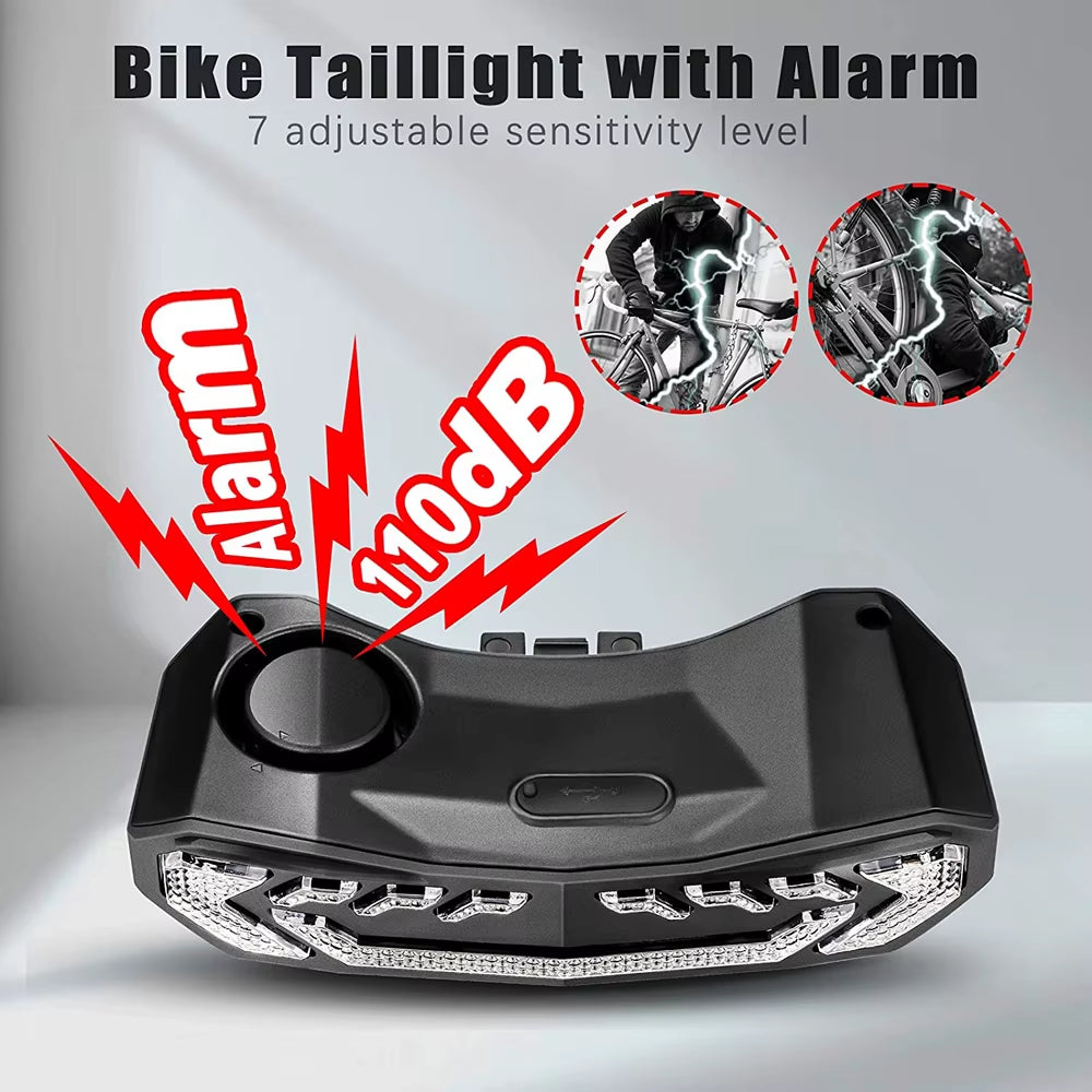 5 in 1 Wireless Bike Taillight with Turn Signals Bike Anti-Theft Alarm LED Rear Light Waterproof with 6 Light Modes for Night