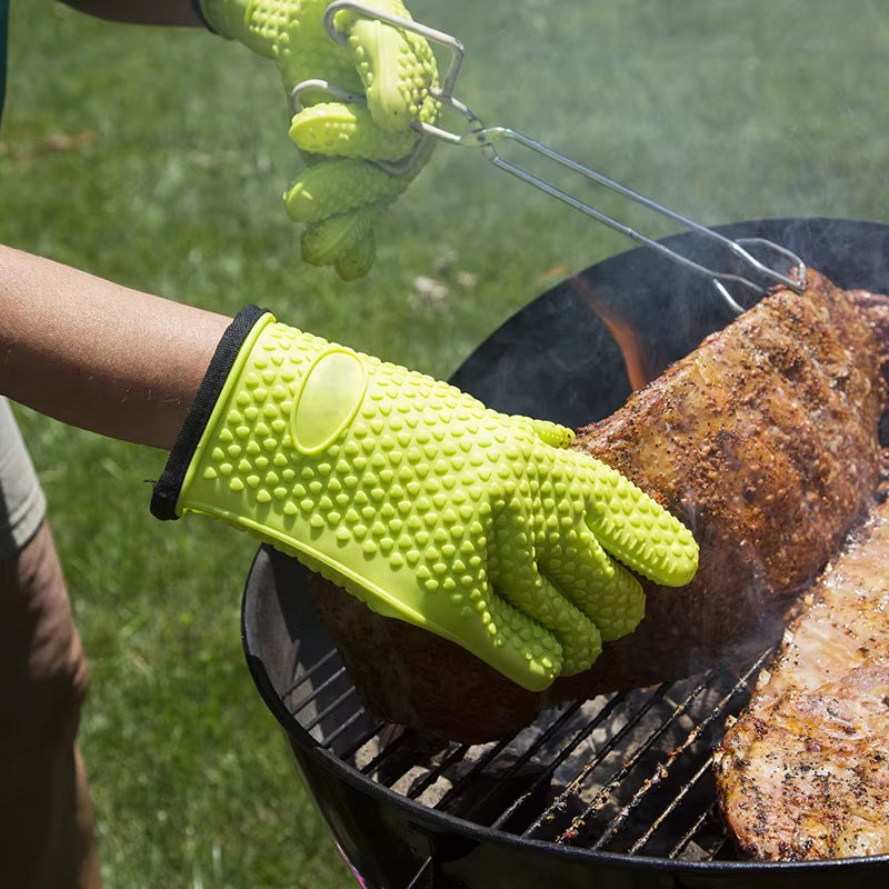 1/2Pc Silicone Glove with Lanyard Kitchen Grilling Gloves Oven Mitt Heat Resistant Non-Slip Cooking BBQ Grill Glove Baking Glove