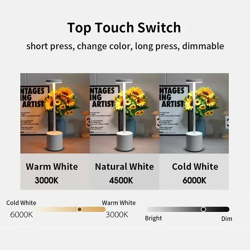 3 Colors in 1 Lamp LED Table Lamp Touch Switch Type C Rechargeable Bedside Night Light Portablefor Club Bar Room Ambient Decor