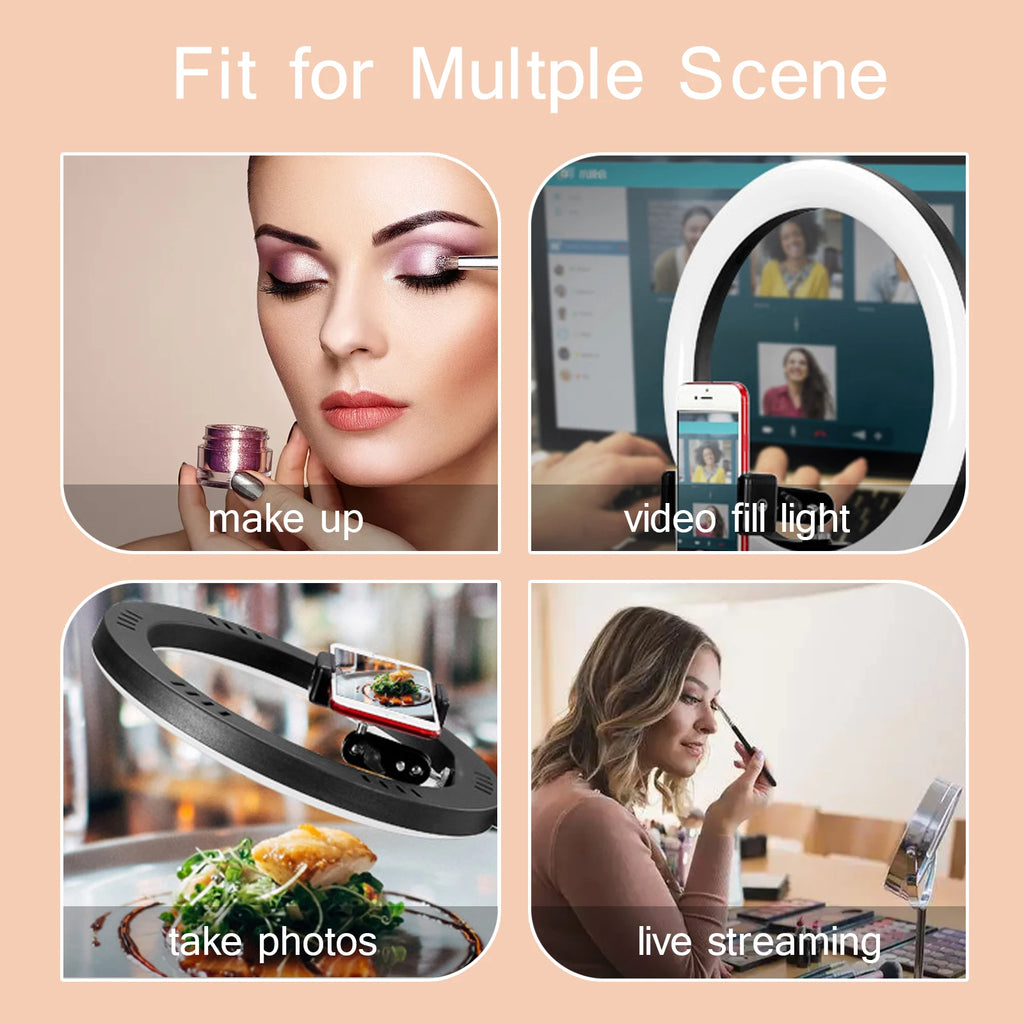 LED Circle Fill Lighting round Lamp Selfie Soft Ring Light with Long Arm Phone Tripod Stand Holder Makeup Photography Ringlight
