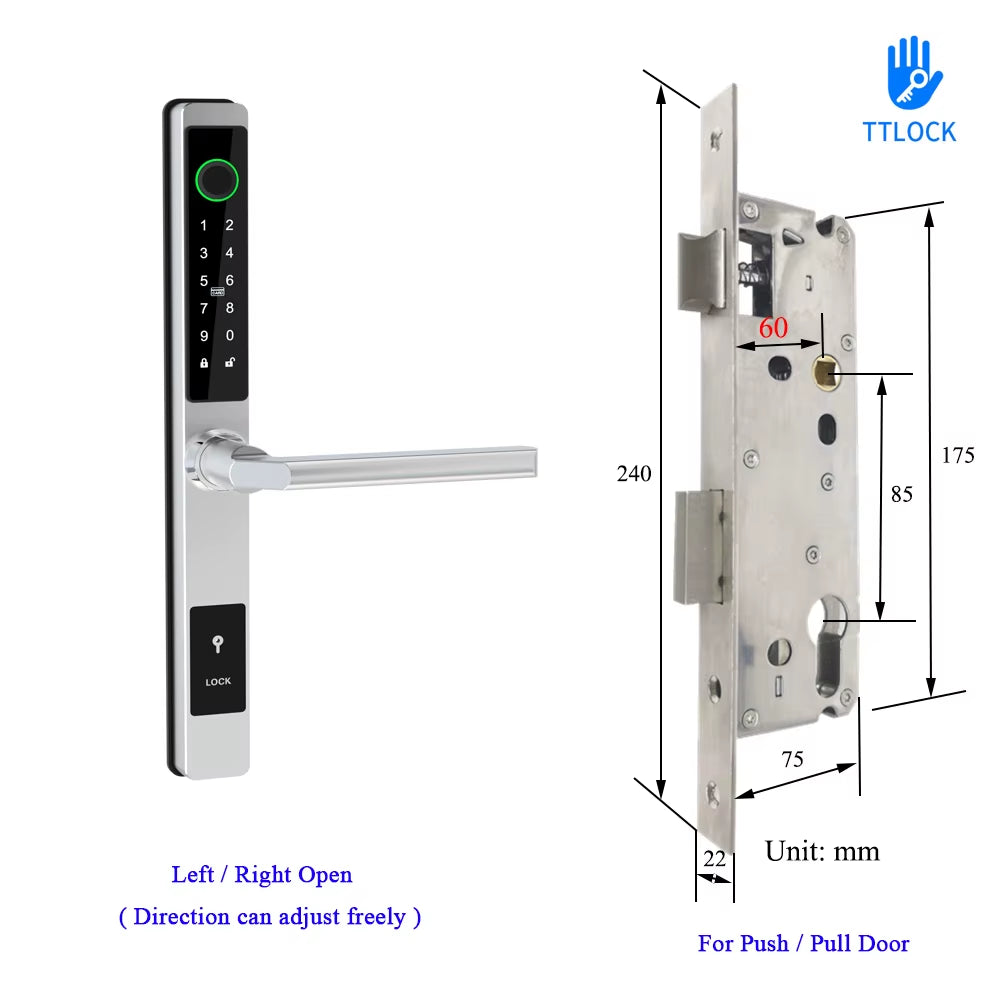 Waterproof Ttlock APP Remote Control Fingerprint Password Card Lock Bridge-Cut Aluminum Alloy for Outdoor Pull Push Sliding Door