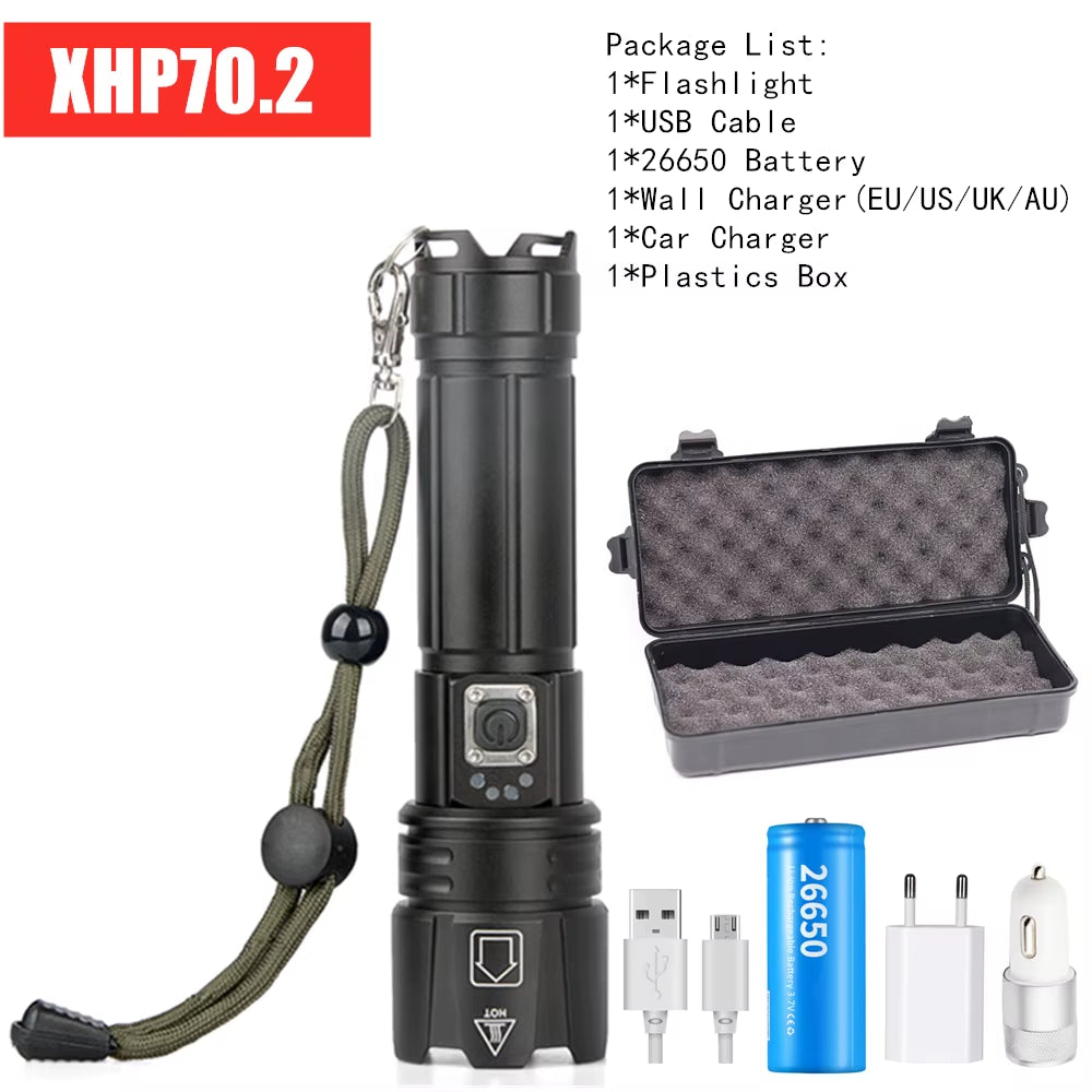 LED Flashlight Most Powerful Flashlight 18650 26650 USB Torch Lantern Hunting Lamp Hand Light USB Rechargeable