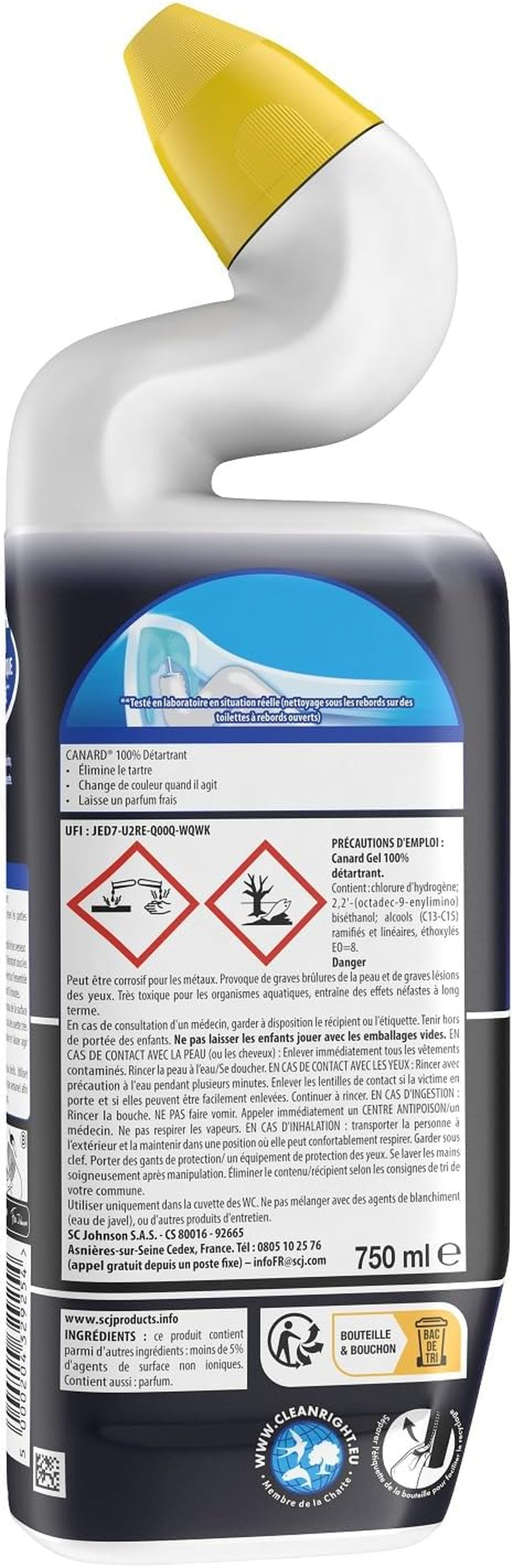 WC - Gel 100% Détartrant - Nettoie Mieux Que La Javel - Action Visible, Change De Couleur - 1 Gel