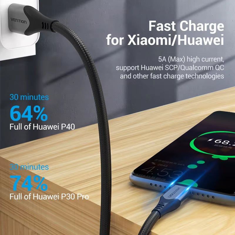 5A USB Type C Cable for Xiaomi Huawei P40 Pro Mate 30 P30 Supercharge 40W USB-C Charger Cable Fast Charging Wire Cord