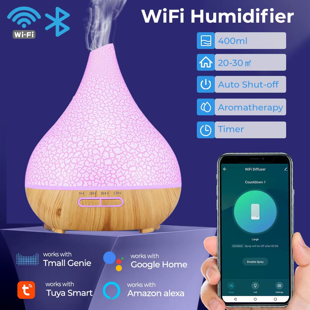 Tuya Wifi Smart Humidifier Essential Oil Diffuser Aromatherapy Ultrasonic Air Humidifiers Aroma Diffuser Work with Google Home