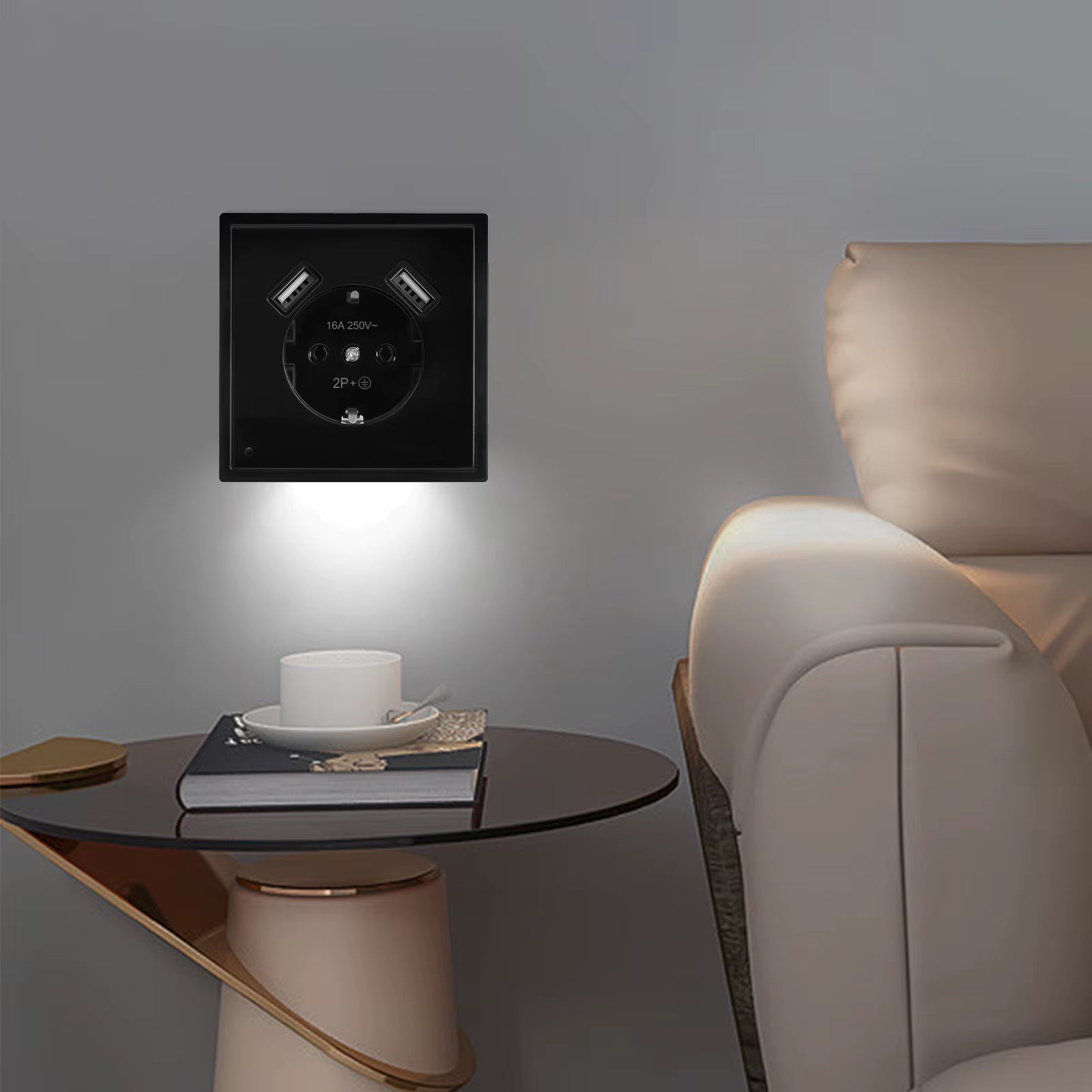 New USB Wall Socket with Sensor Night Light Double USB 5V2A EU Standard Phone Charger JA8