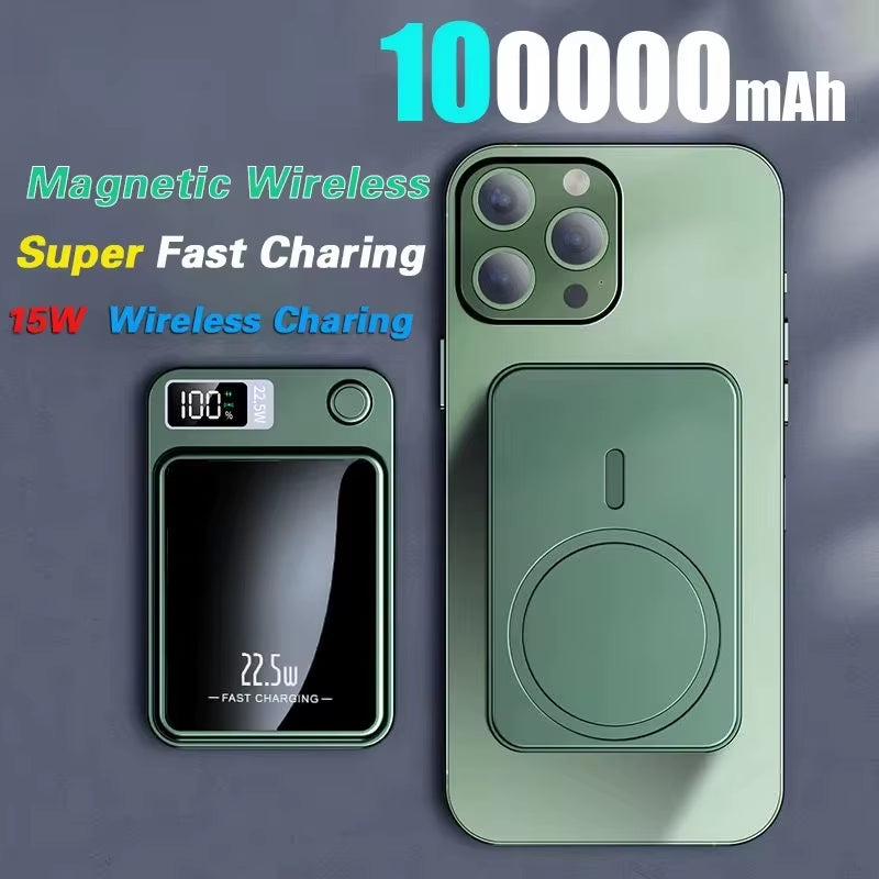 100000Mah Magnetic Power Bank Wireless Fast Charger for Magsafe Portable Auxiliary Battery for Iphone Huawei Samsung 2025