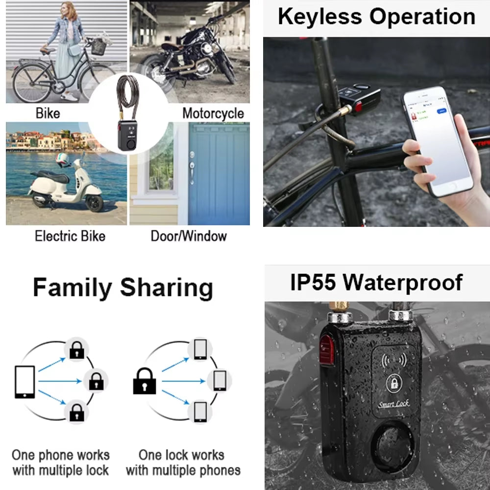 Camluxy Bluetooth Bike Lock Alarm 110Db Security Smart Bike Alarm Lock System Anti-Theft Vibration Alarm for Bicycle Motorcycle