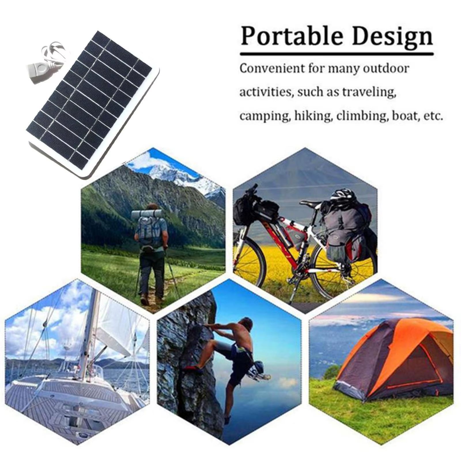 Usb Solar Charger Panel 5V 2W Solar Plate with USB Safe Charge Stabilize Battery Charger for Power Bank Phone Camping Home