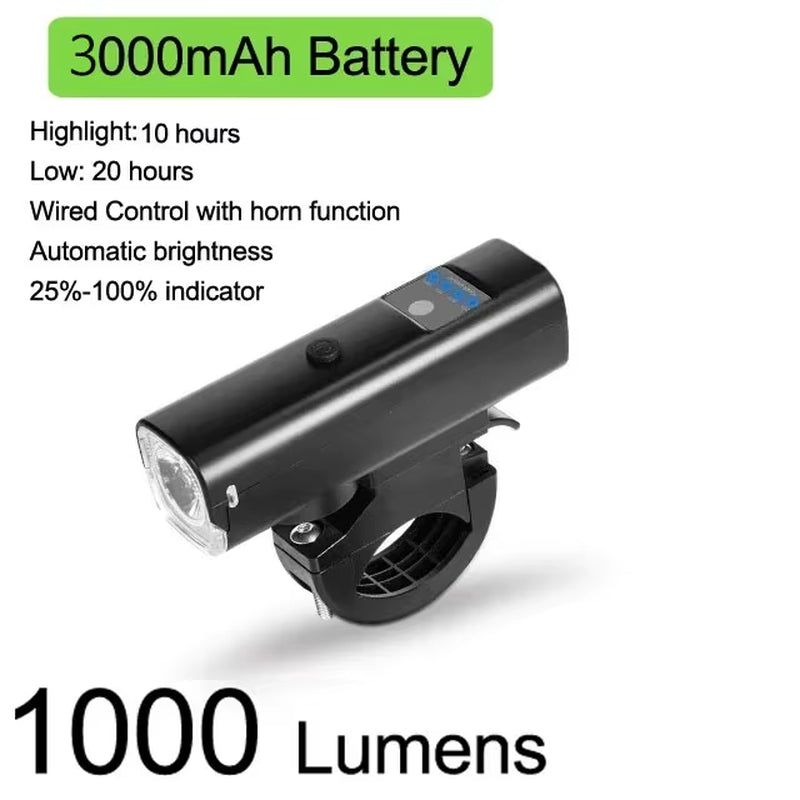 Smart Bicycle Light Rainproof USB LED 3000Mah MTB Front Light Headlight Cycling Flashlight Bike Light Accessories