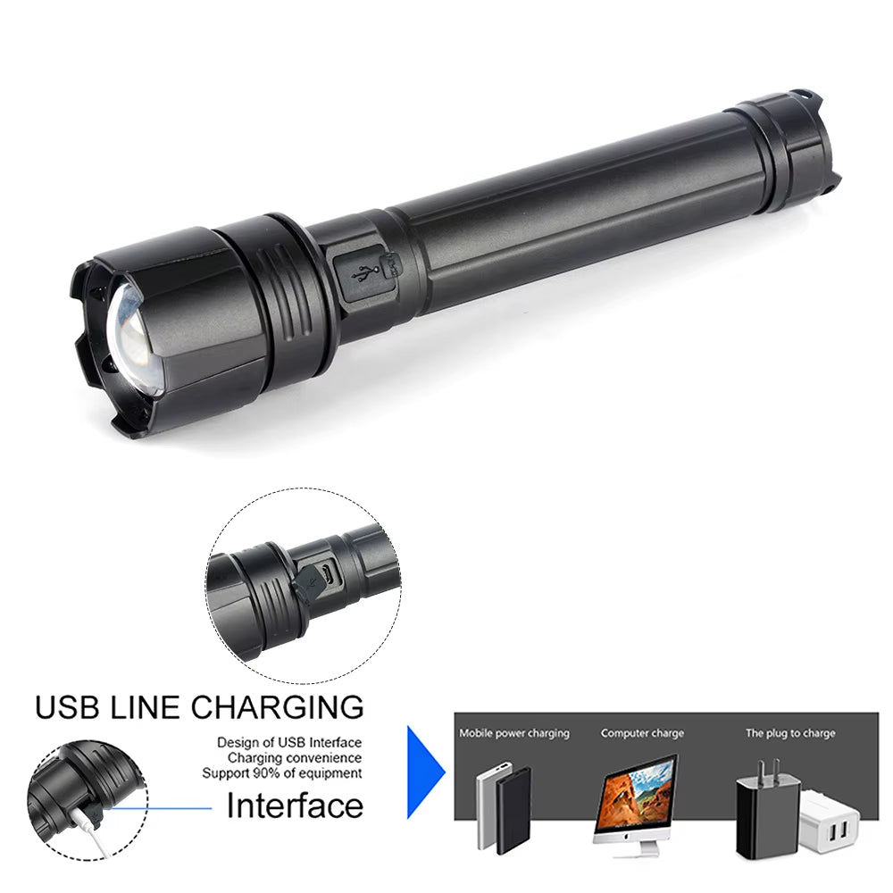 LED Flashlight Most Powerful Flashlight 18650 26650 USB Torch Lantern Hunting Lamp Hand Light USB Rechargeable