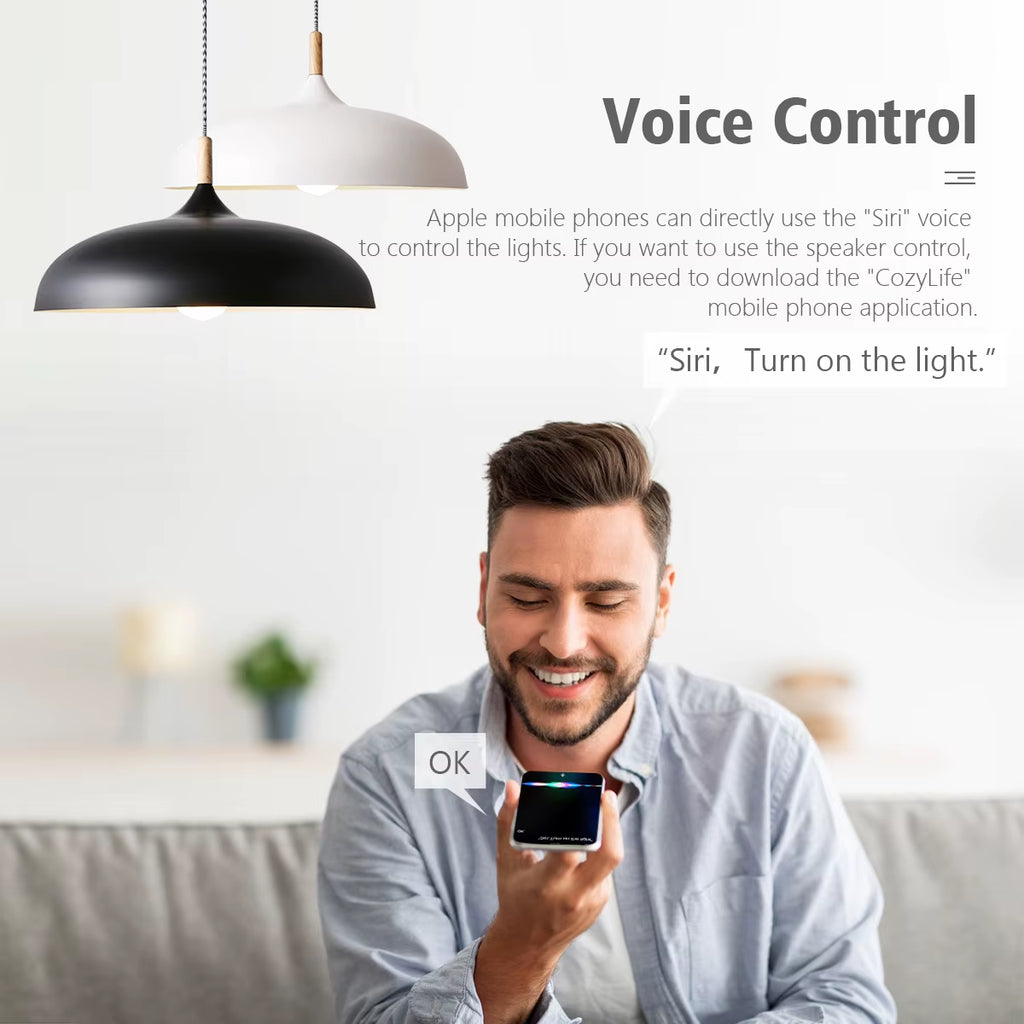 Wifi Smart LED Bulb E27 9W RGBCW Siri Voice Control Dimmable Night Light Work with Apple Homekit/Google Assistant/Alexa Echo