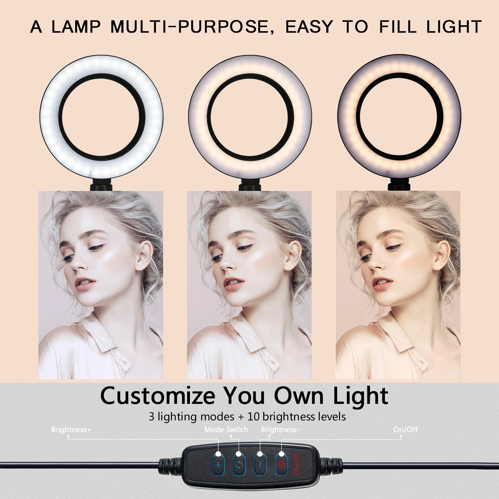 LED Circle Fill Lighting round Lamp Selfie Soft Ring Light with Long Arm Phone Tripod Stand Holder Makeup Photography Ringlight