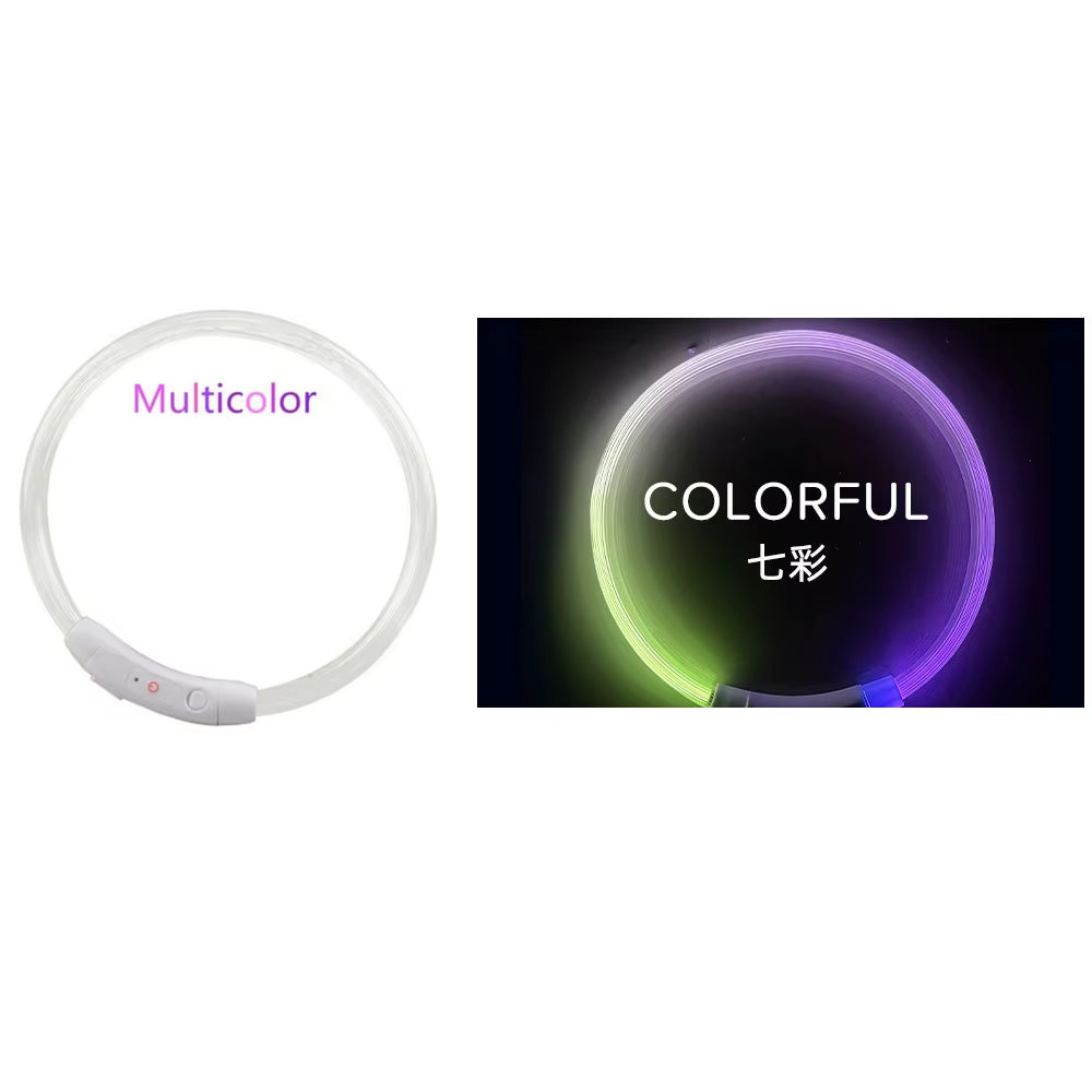 Led Glowing Dog Collar Rechargea Luminous Red Blue Green Usb Charging Multicolored Night Anti-Lost 3/Modes 50Cm Loss Prevention
