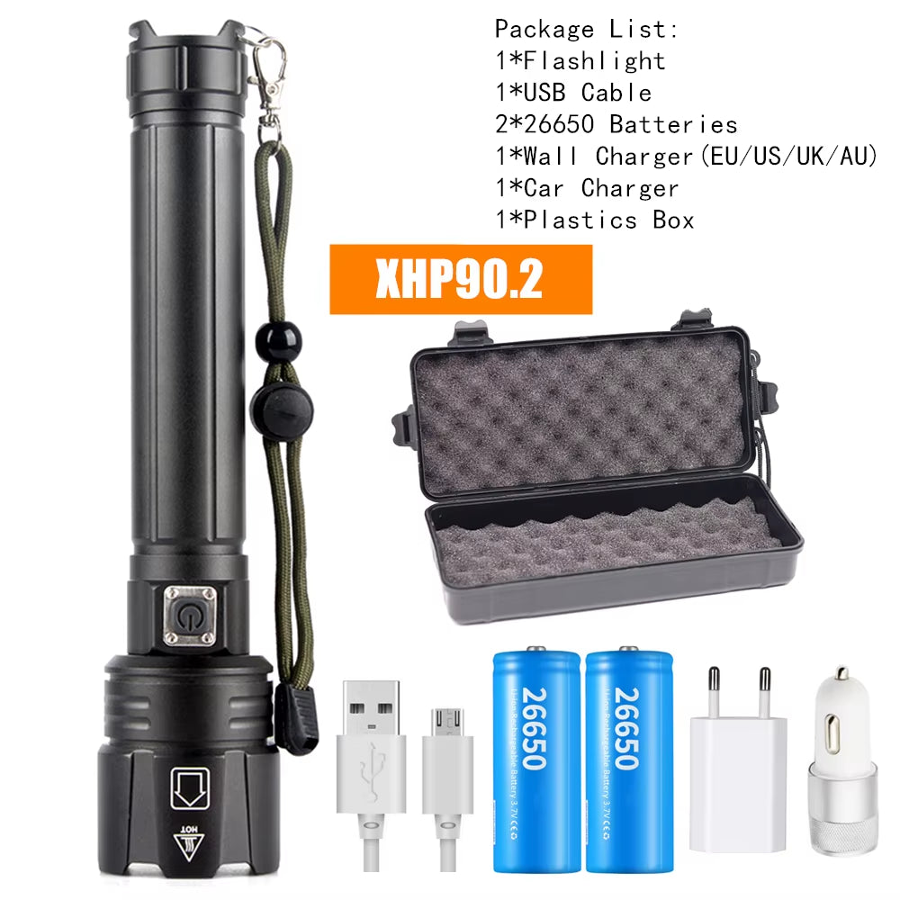 LED Flashlight Most Powerful Flashlight 18650 26650 USB Torch Lantern Hunting Lamp Hand Light USB Rechargeable