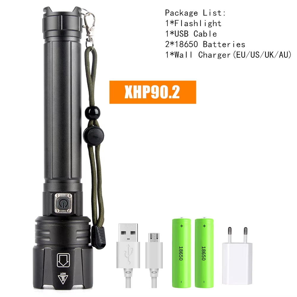LED Flashlight Most Powerful Flashlight 18650 26650 USB Torch Lantern Hunting Lamp Hand Light USB Rechargeable