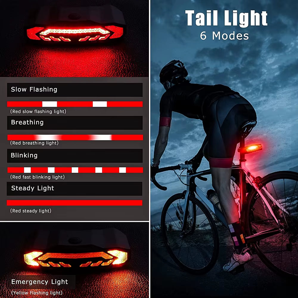 5 in 1 Wireless Bike Taillight with Turn Signals Bike Anti-Theft Alarm LED Rear Light Waterproof with 6 Light Modes for Night