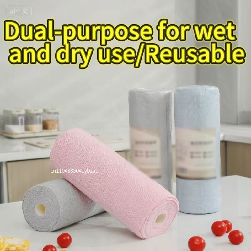 Reusable Cleaning Wipe Household Kitchen Cloth Microfiber Towel Rolls Dish Rags Wash Paper Towel Replacement 1 Roll of 20 Sheets