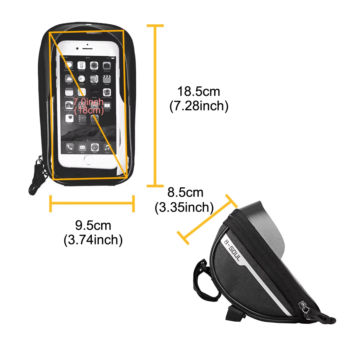 B-SOUL Cycling Bicycle Bike Head Tube Handlebar Cell Mobile Phone Bag Case Holder Screen Phone Mount Bags Case for 6.5In