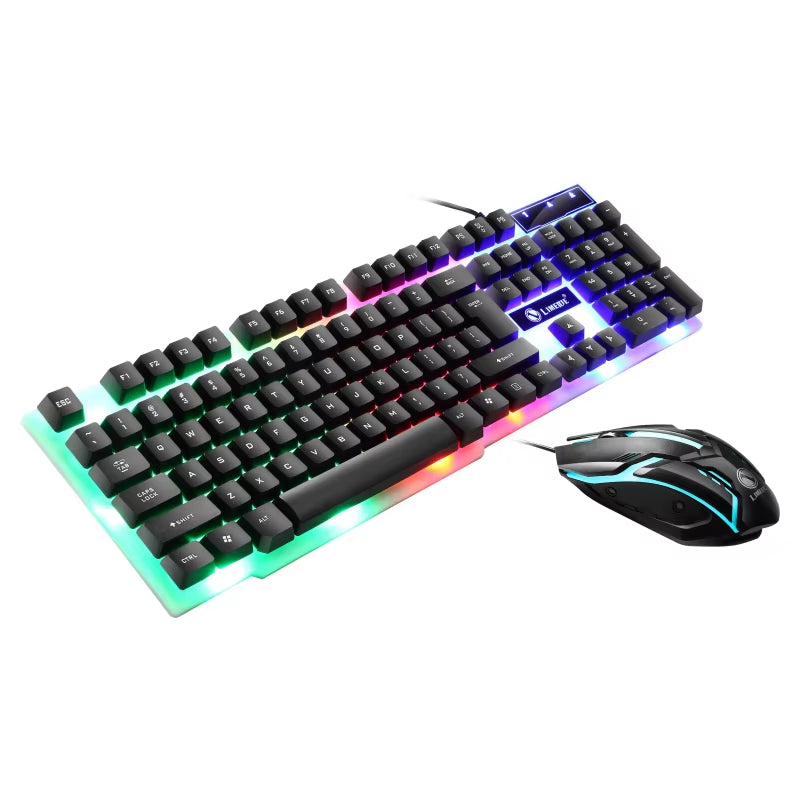 USB Wired Gaming Keyboard Mouse Set PC Rainbow Colorful LED Backlit Gamer Gaming Mouse and Keyboard Combos Kit Home Office
