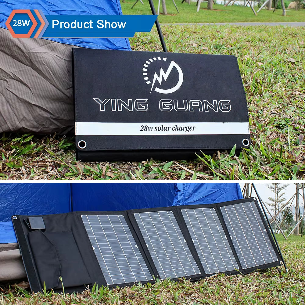 Upgraded 28W 21W 14W Portable Solar Panel Charger Double USB 5V 18V DC Camping Foldable Solar Panel for Phone Charge Power Bank
