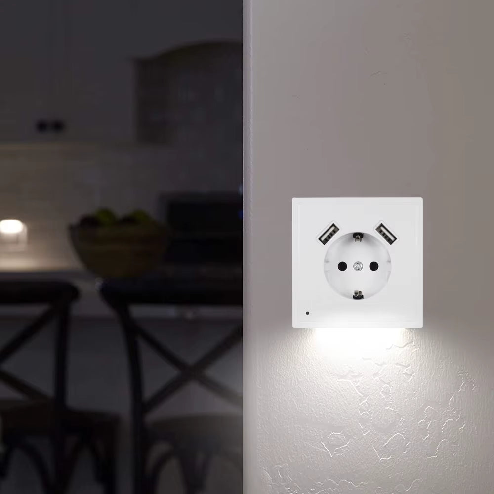 New USB Wall Socket with Sensor Night Light Double USB 5V2A EU Standard Phone Charger JA8