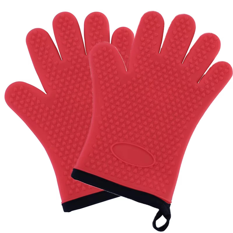 1/2Pc Silicone Glove with Lanyard Kitchen Grilling Gloves Oven Mitt Heat Resistant Non-Slip Cooking BBQ Grill Glove Baking Glove