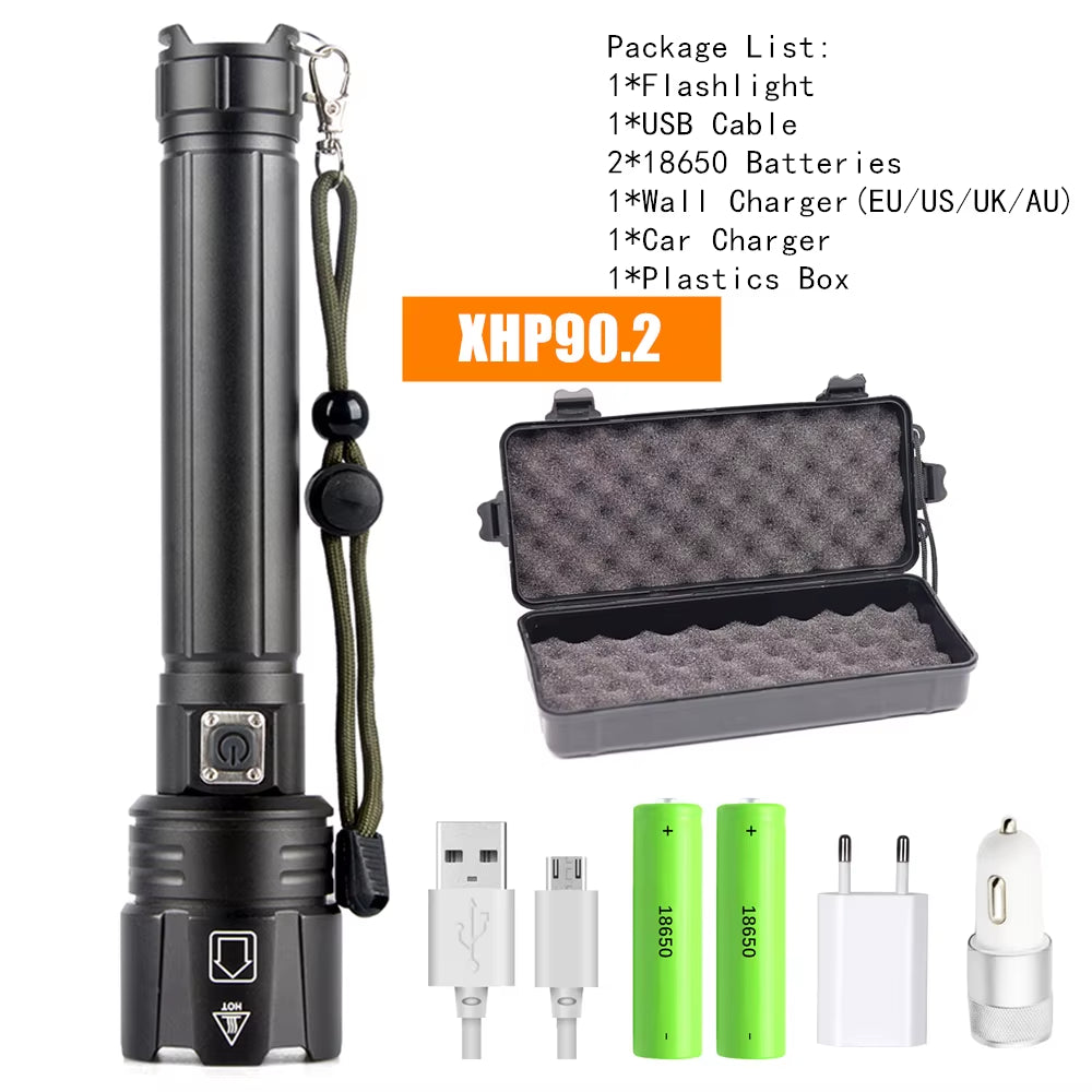 LED Flashlight Most Powerful Flashlight 18650 26650 USB Torch Lantern Hunting Lamp Hand Light USB Rechargeable