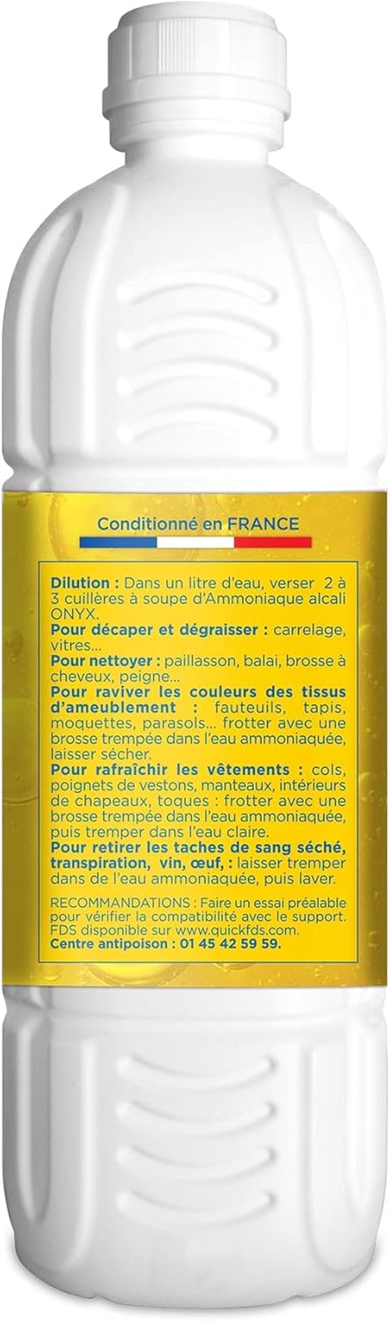 - Ammoniaque Ménager Alcali - Décaper, Dégraisser, Détacher, Nettoyer - Produit Nettoyant Multi-Surface, Tissus, Carrelages, Éviers, Vitres, Sanitaires - Fabrication Française - 1L