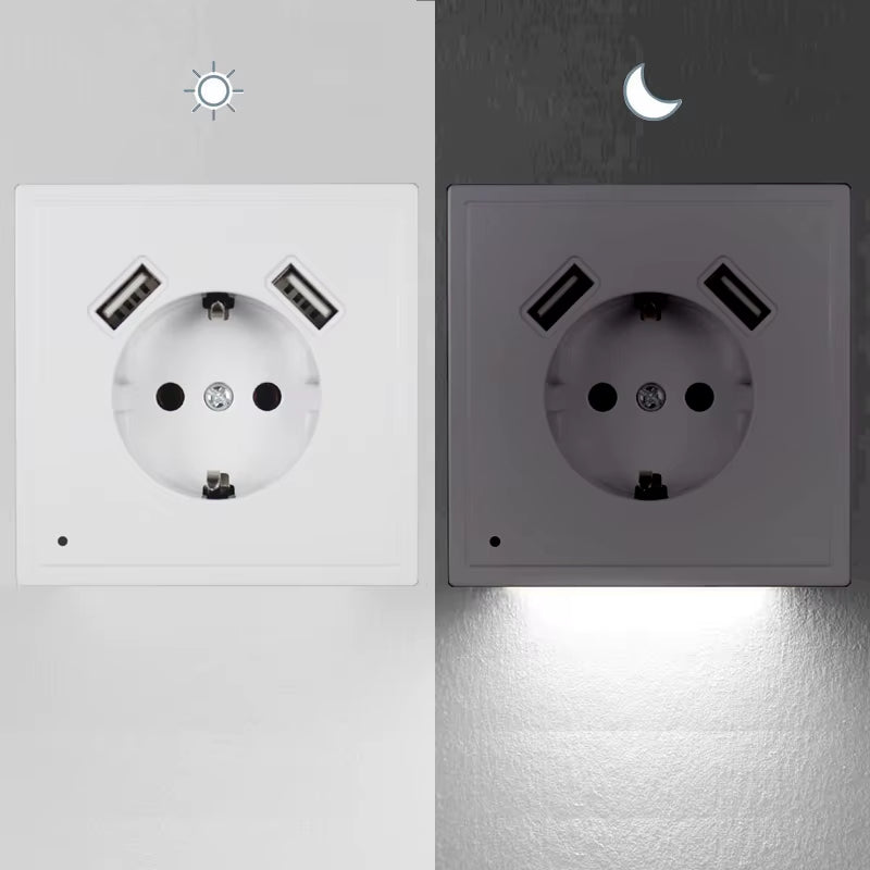 New USB Wall Socket with Sensor Night Light Double USB 5V2A EU Standard Phone Charger JA8