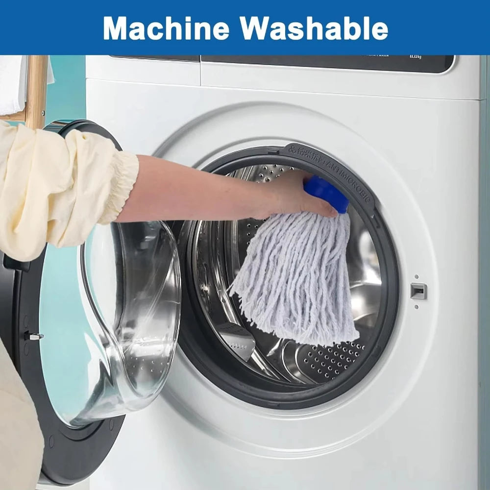 1 Commercial Heavy-Duty Industrial Cotton Circular Mop with 47 Inch Handle White for Floor Cleaning