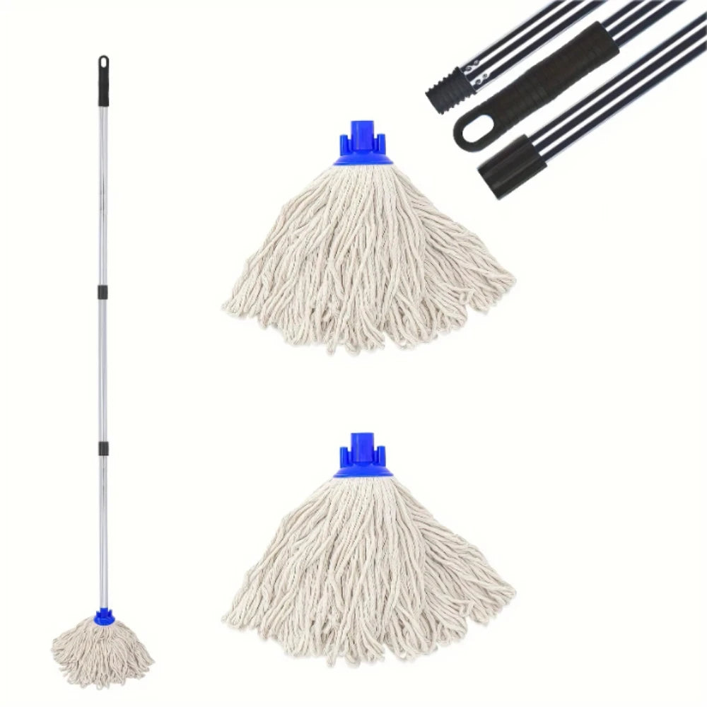 1 Commercial Heavy-Duty Industrial Cotton Circular Mop with 47 Inch Handle White for Floor Cleaning