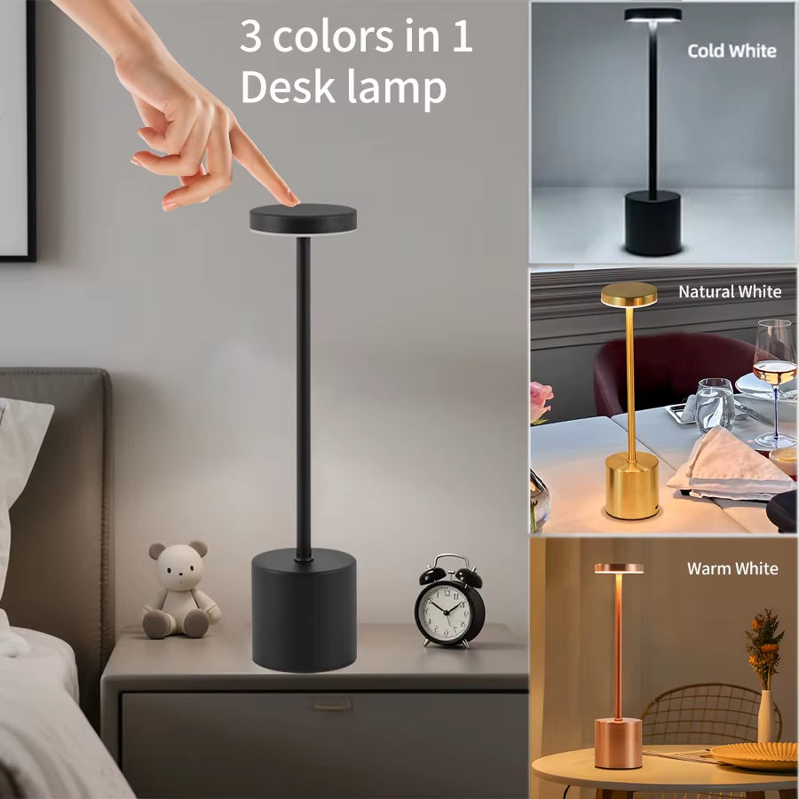 3 Colors in 1 Lamp LED Table Lamp Touch Switch Type C Rechargeable Bedside Night Light Portablefor Club Bar Room Ambient Decor