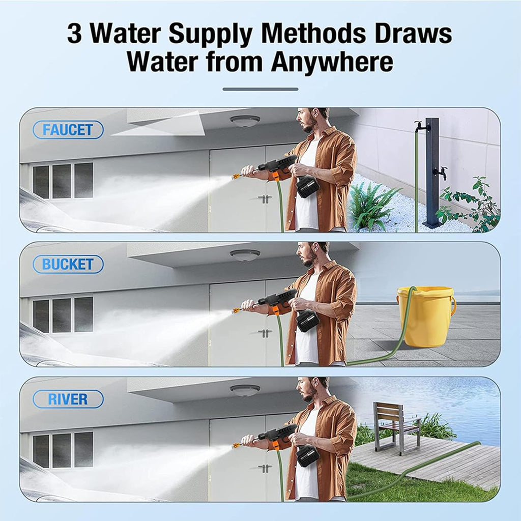 MELLYD Puissance Pistolet De Nettoyage, Puissance 600W, Deux Batteries 24V1500Mah Kit Nettoyage Voiture, Alimenté Par Pile Lance Haute Pression, Pour Le Nettoyage Des Vitres