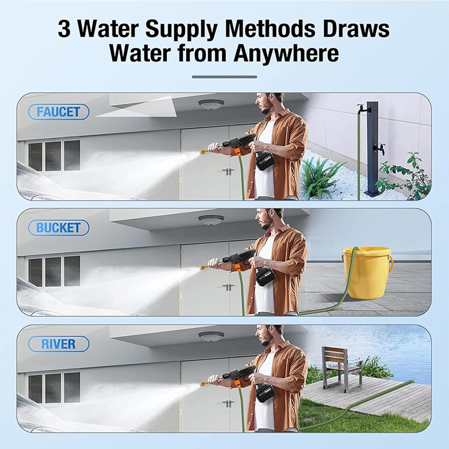 MELLYD Puissance Pistolet De Nettoyage, Puissance 600W, Deux Batteries 24V1500Mah Kit Nettoyage Voiture, Alimenté Par Pile Lance Haute Pression, Pour Le Nettoyage Des Vitres