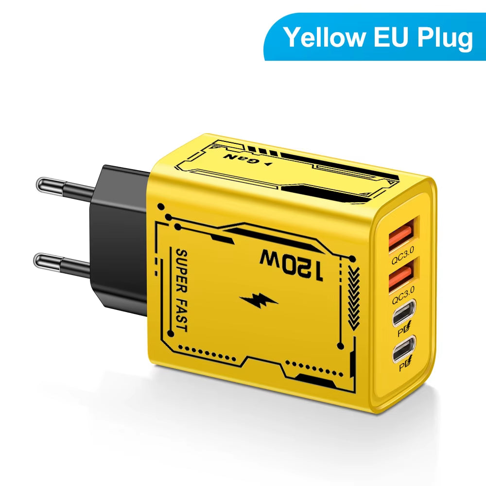 USB C PD Charger Quick Charge 3.0 Type C USB Phone Chargers Adapter for Iphone 16 15 Samsung Xiaomi Huawei 4 Ports Fast Charging