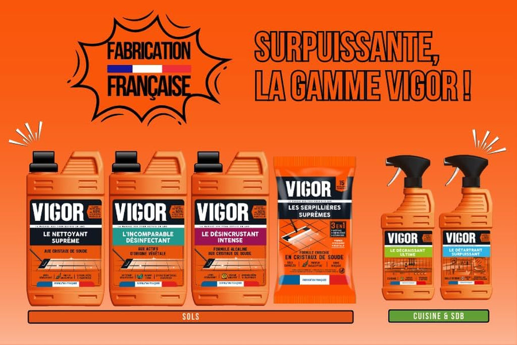 Vigor - Désincrustant Intense | Formule Alcaline Aux Cristaux De Soude | Ultra-Dégraissant | Parfum Agrumes | Fabrication Française | 1L