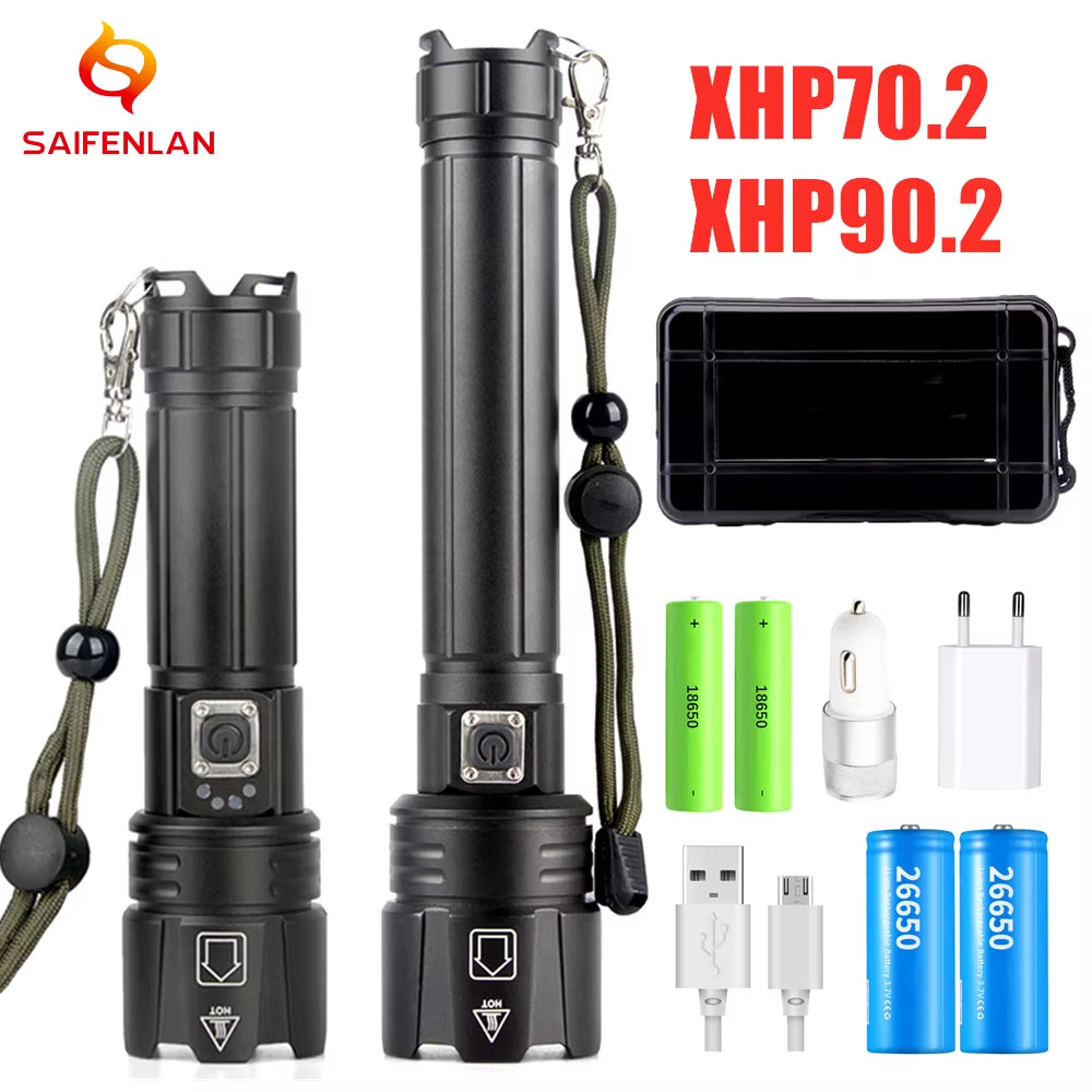 LED Flashlight Most Powerful Flashlight 18650 26650 USB Torch Lantern Hunting Lamp Hand Light USB Rechargeable