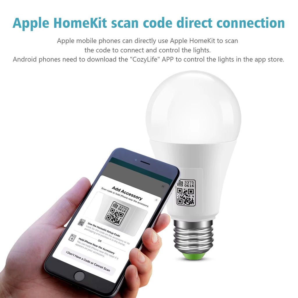 Wifi Smart LED Bulb E27 9W RGBCW Siri Voice Control Dimmable Night Light Work with Apple Homekit/Google Assistant/Alexa Echo