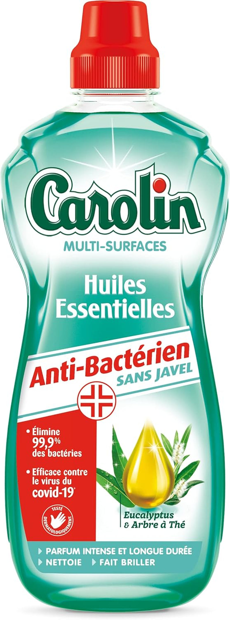 Carolin Nettoyant Multi-Surfaces Huiles Essentielles Anti-Bactérien Sans Javel Eucalyptus Et Arbre À Thé 1 L