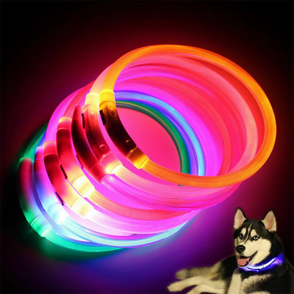 Led Glowing Dog Collar Rechargea Luminous Red Blue Green Usb Charging Multicolored Night Anti-Lost 3/Modes 50Cm Loss Prevention