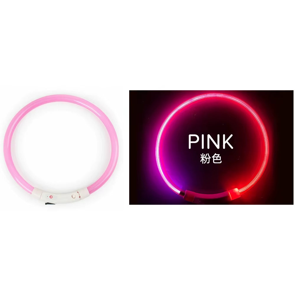 Led Glowing Dog Collar Rechargea Luminous Red Blue Green Usb Charging Multicolored Night Anti-Lost 3/Modes 50Cm Loss Prevention